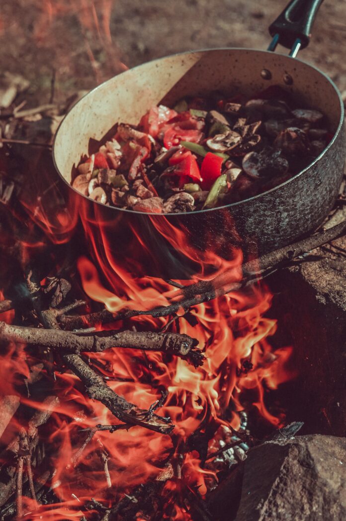 Food cooked on twigs